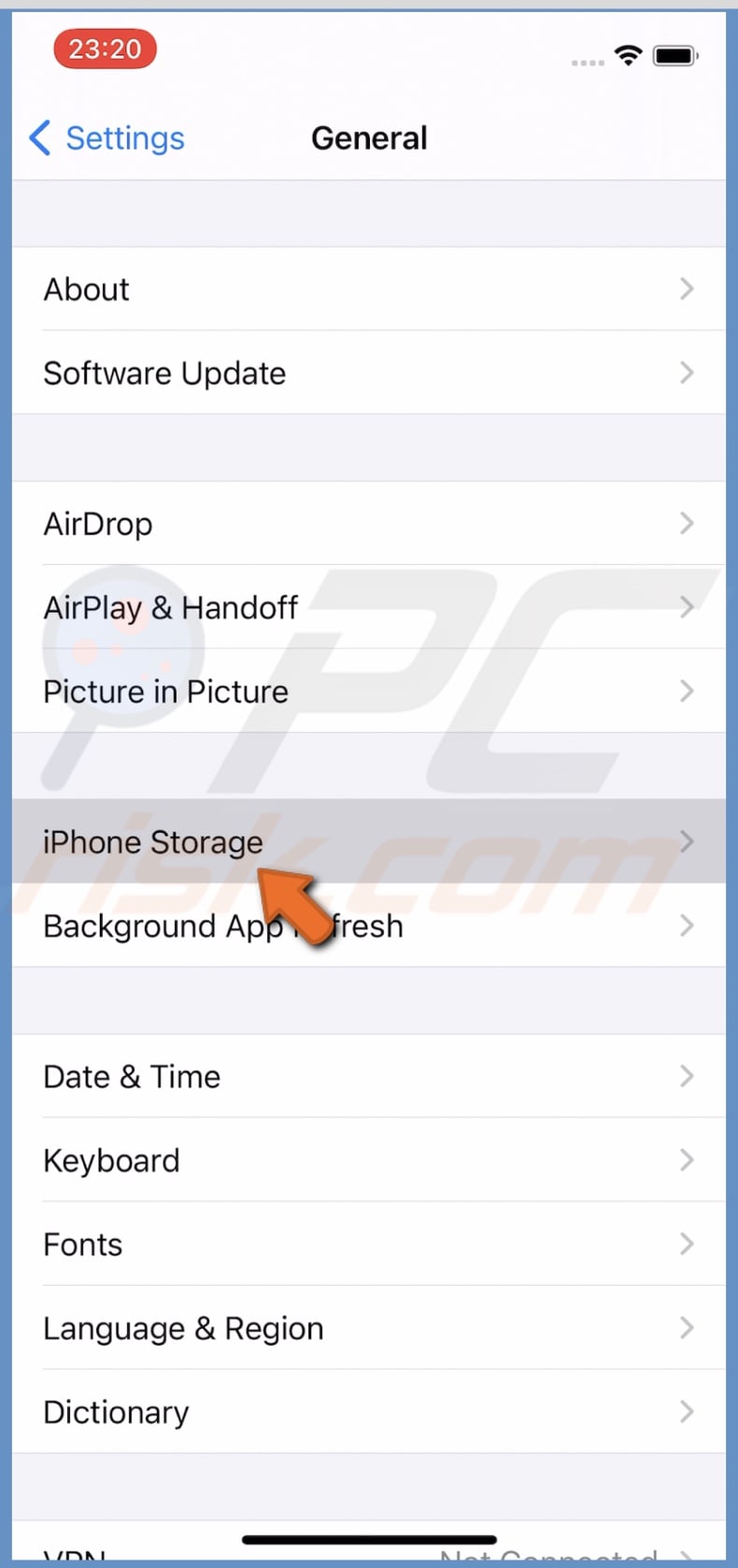 Tap on iPhone Storage