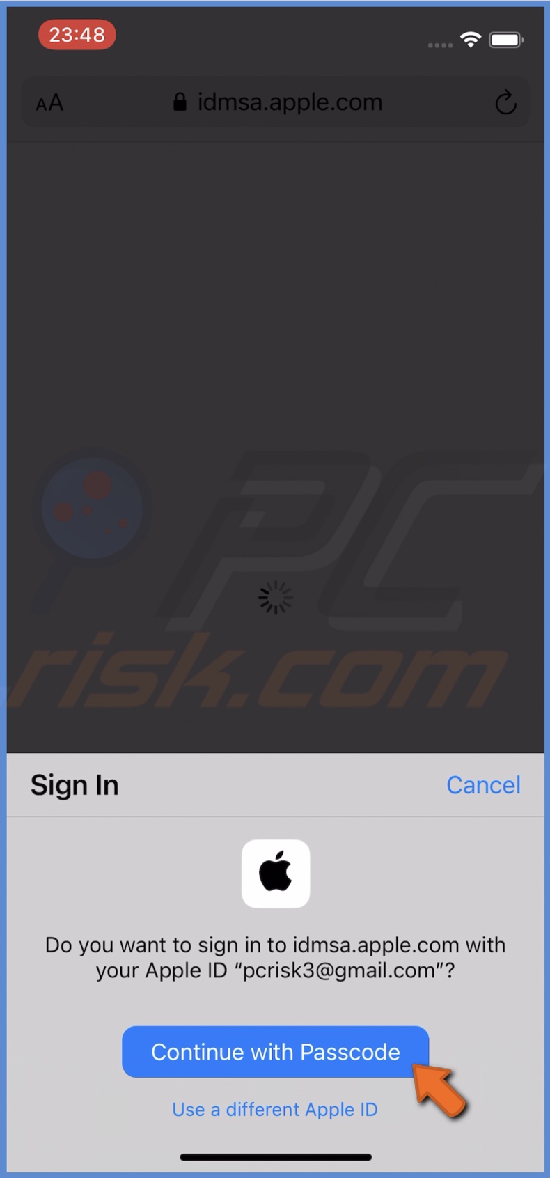 Continue with passcode