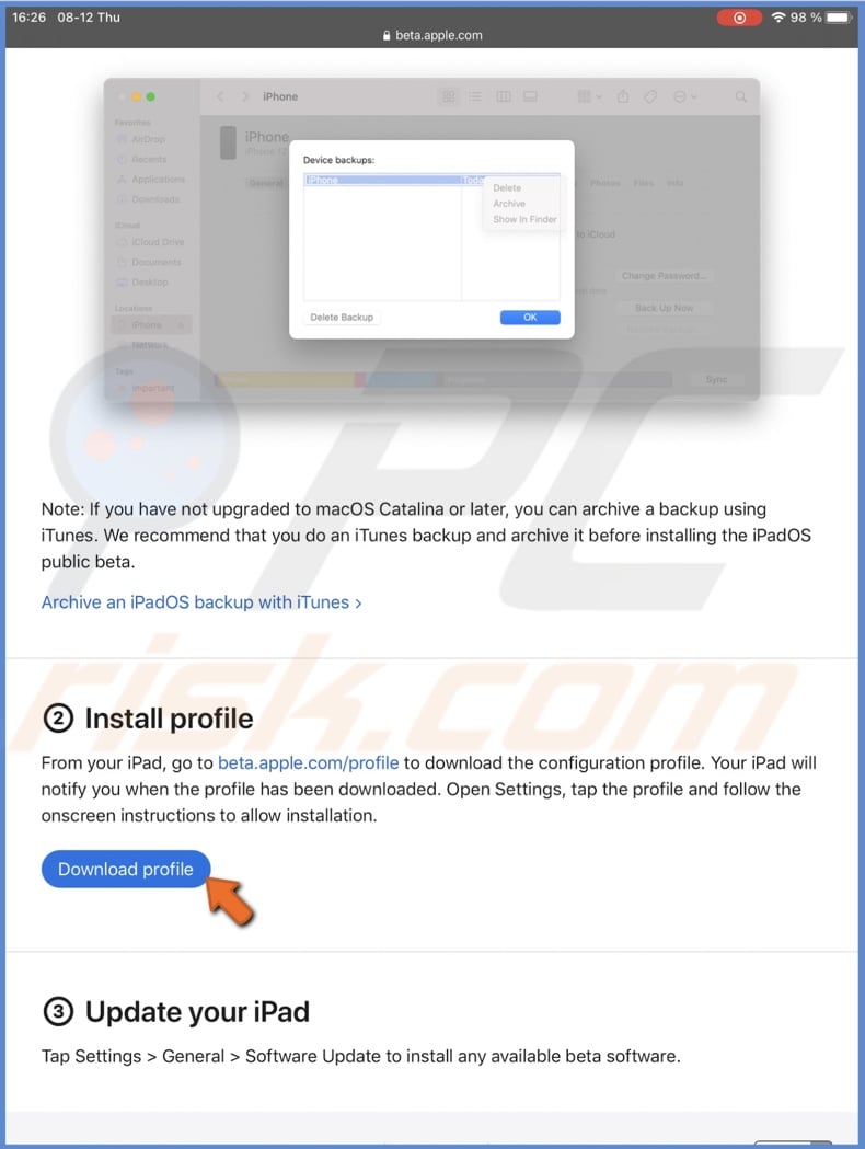 Tap on Download profile