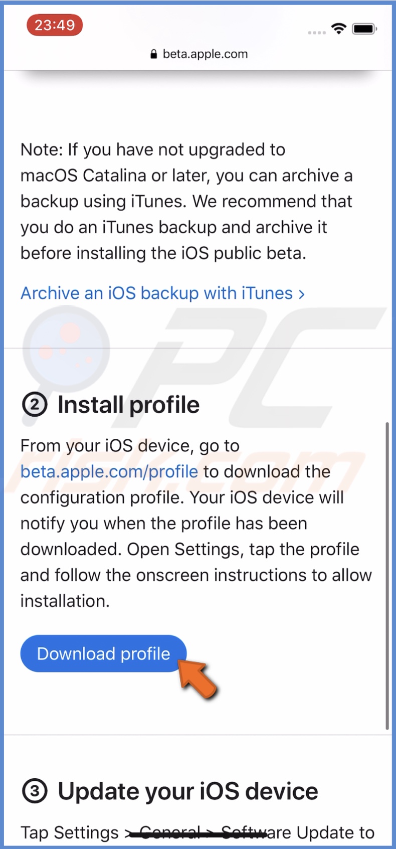 Tap on Download profile