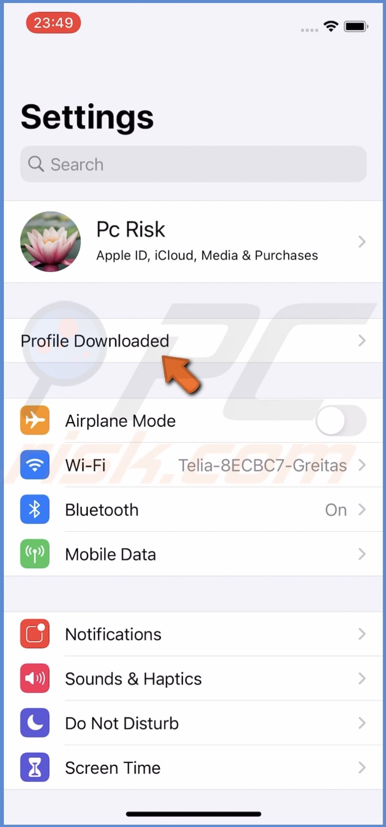 Tap on Profile Downloaded
