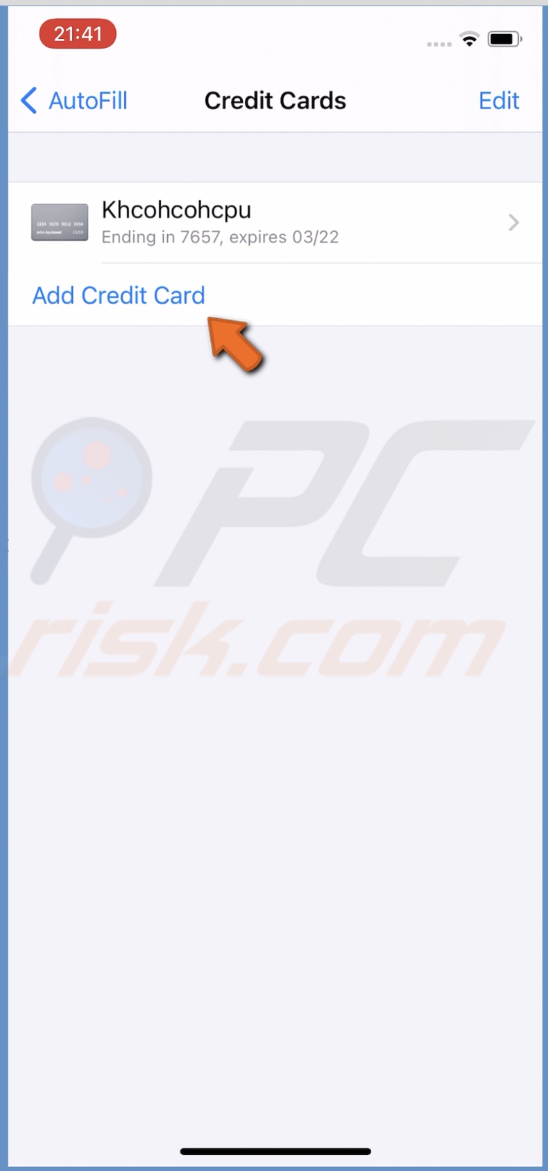 Tap on Add Credit Card