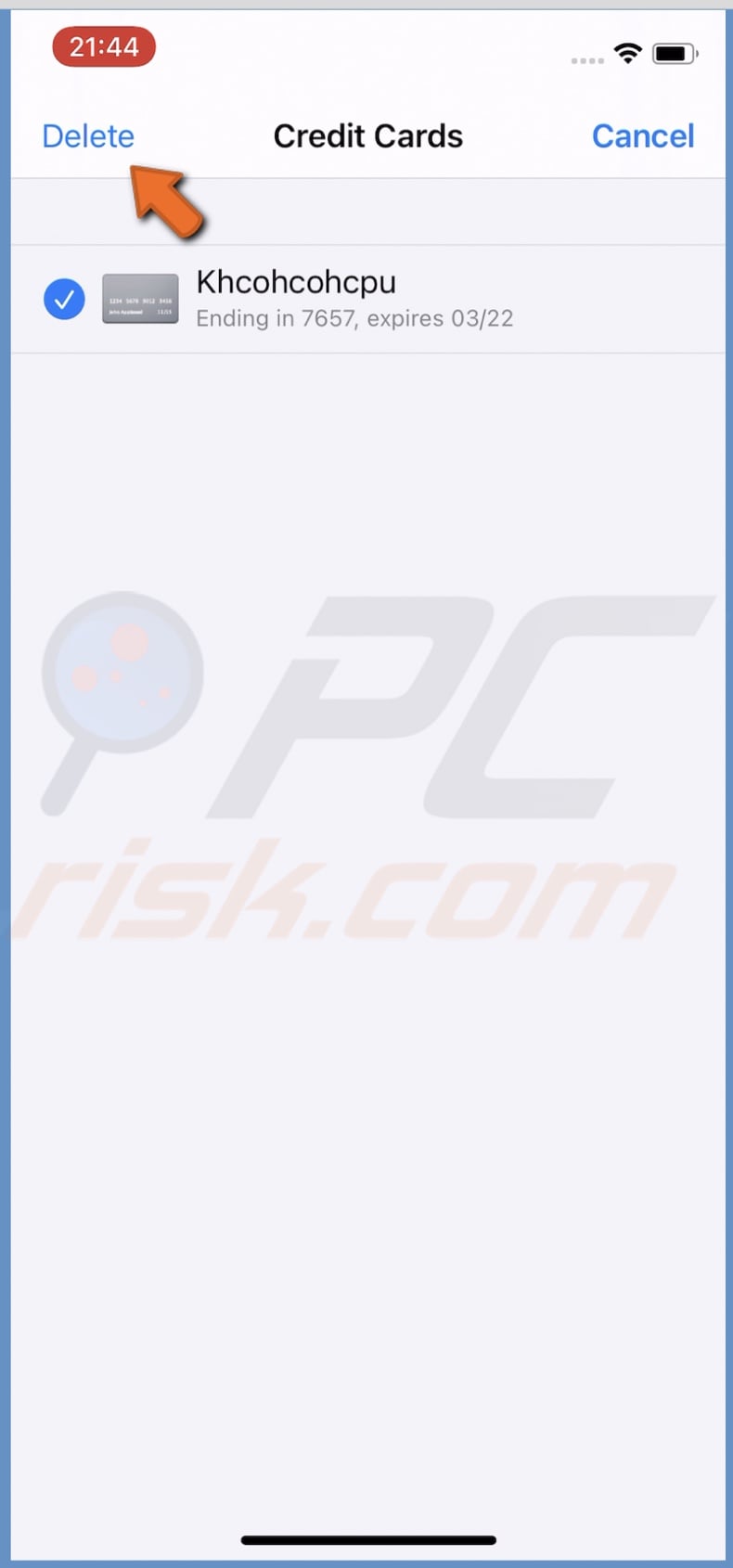 Delete the credit card