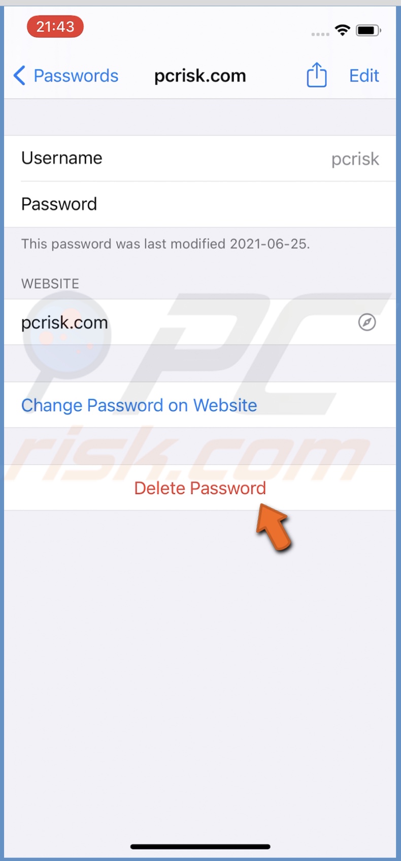 Tap on Delete Password