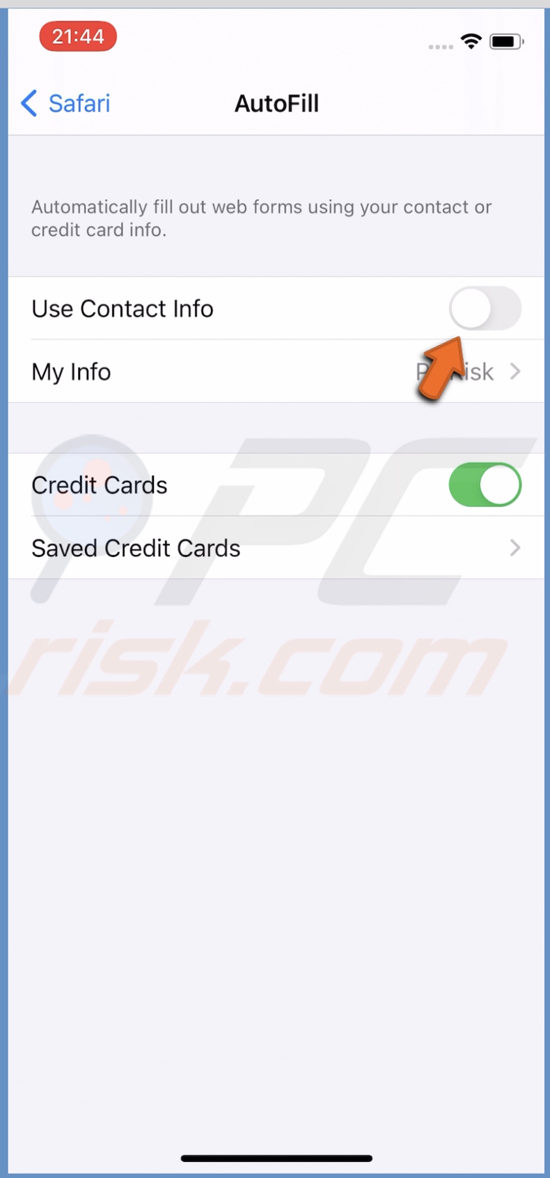 Disable Contact Info autofill