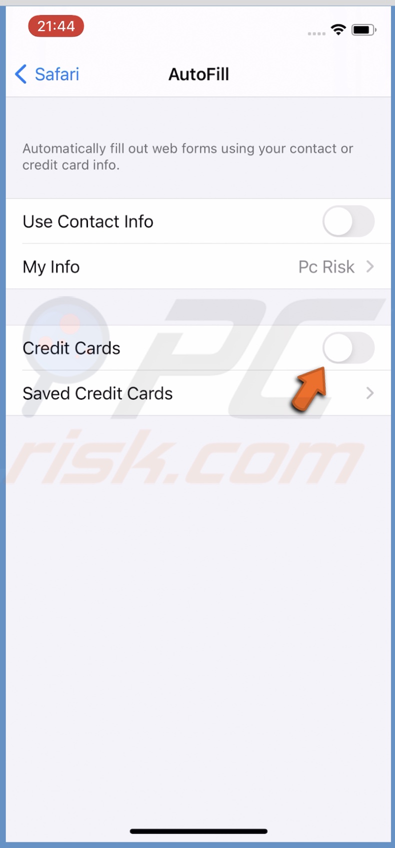 Disable Credit Cards autofill
