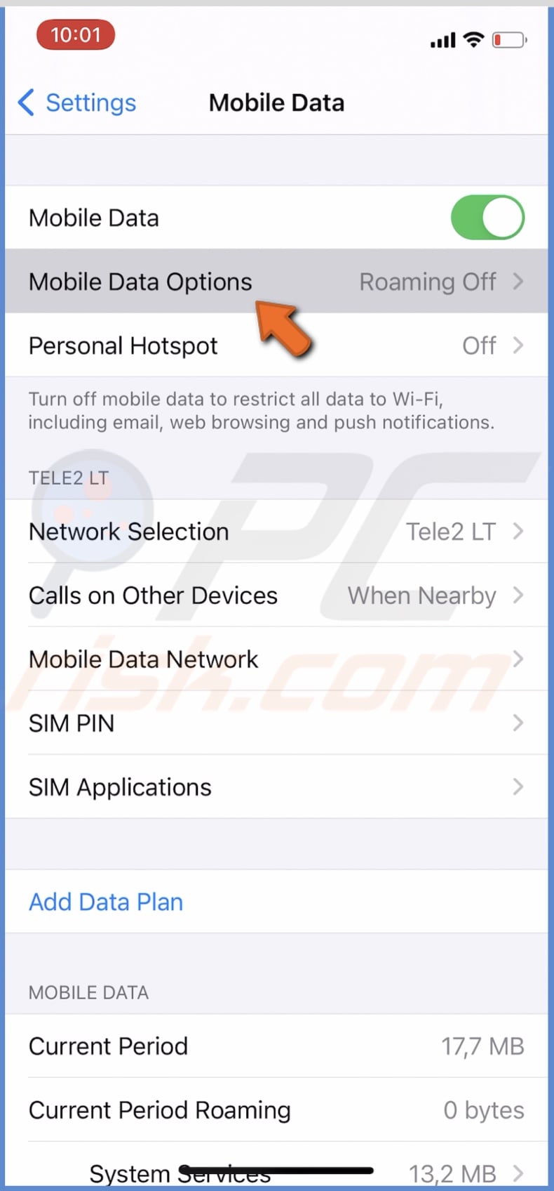 Tap on Mobile Data Options