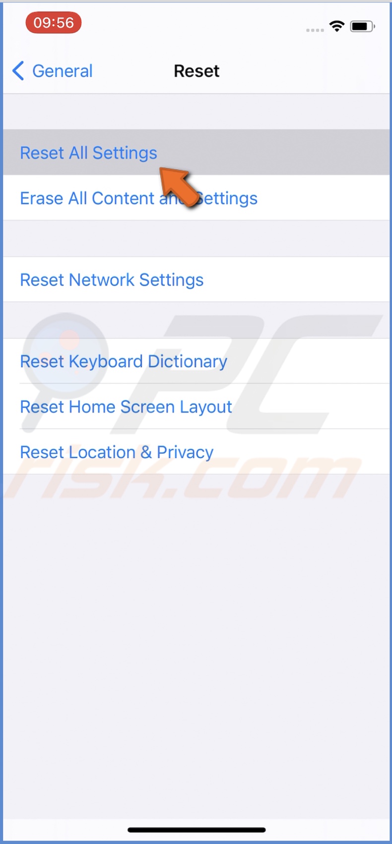 Reset all settings
