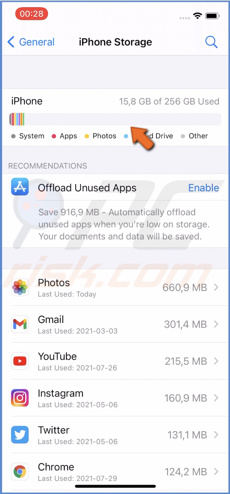 Check if you have enough free storage