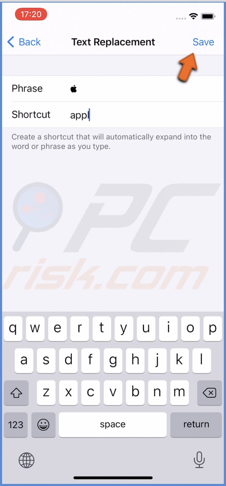 Save Apple logo shortcut