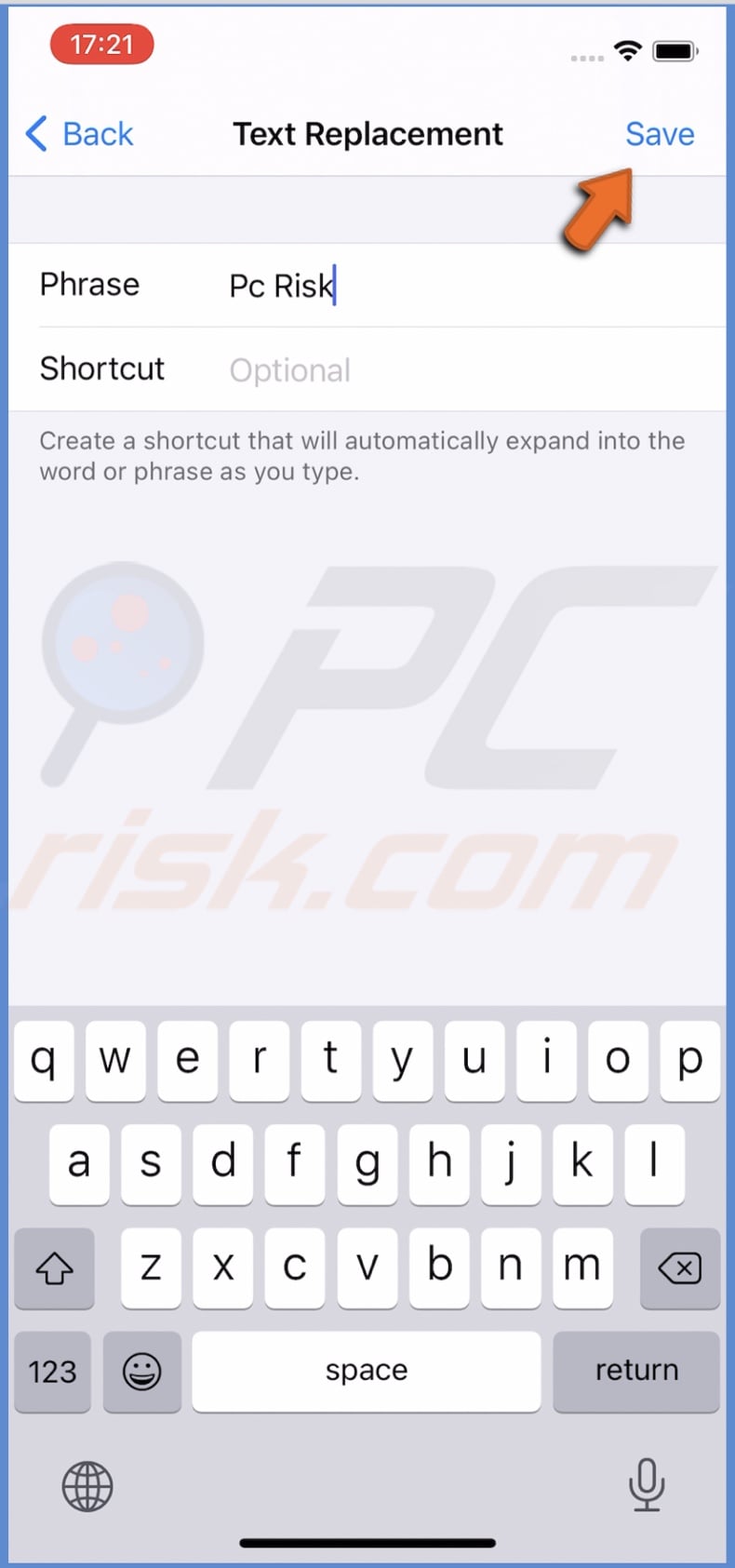 Save autocorrect shortcut