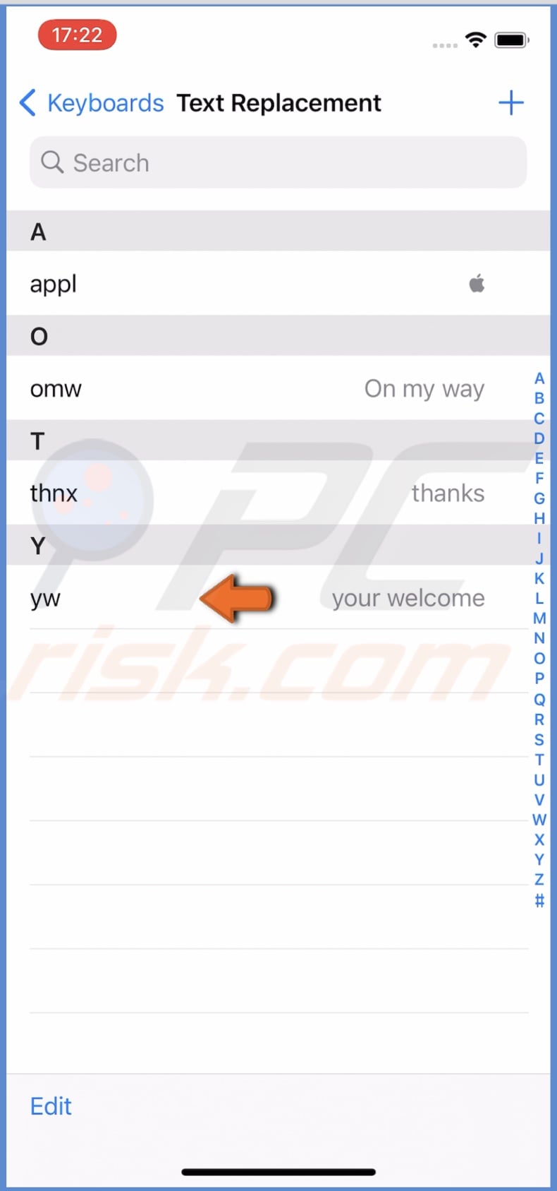 Swite to the left on a created shortcut