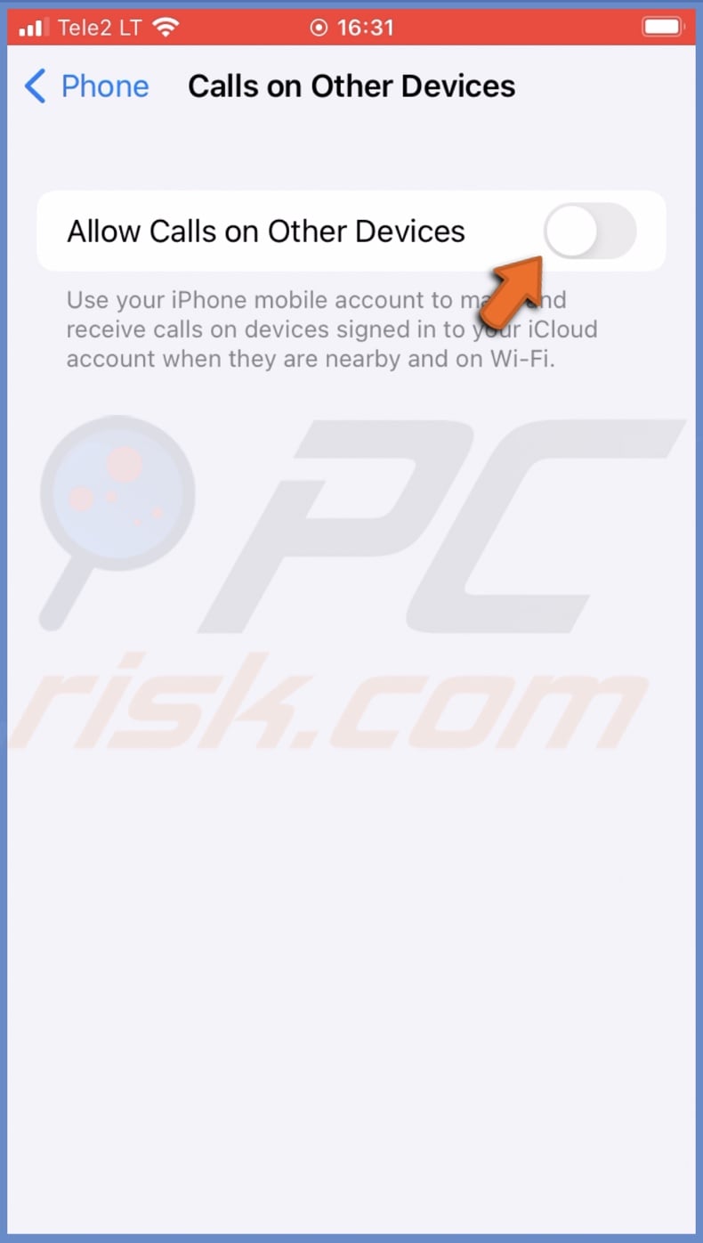 Disable Allow Calls on Other Devices