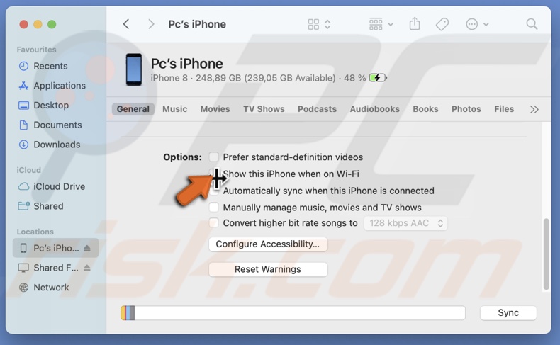Disable Show this iPhone when on Wi-Fi