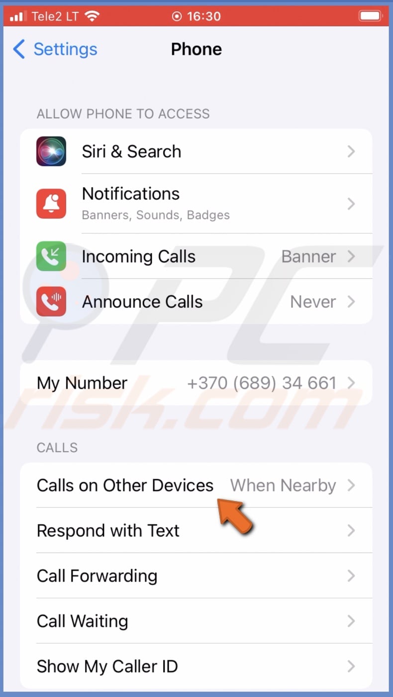 Go to Calls on Other Devices