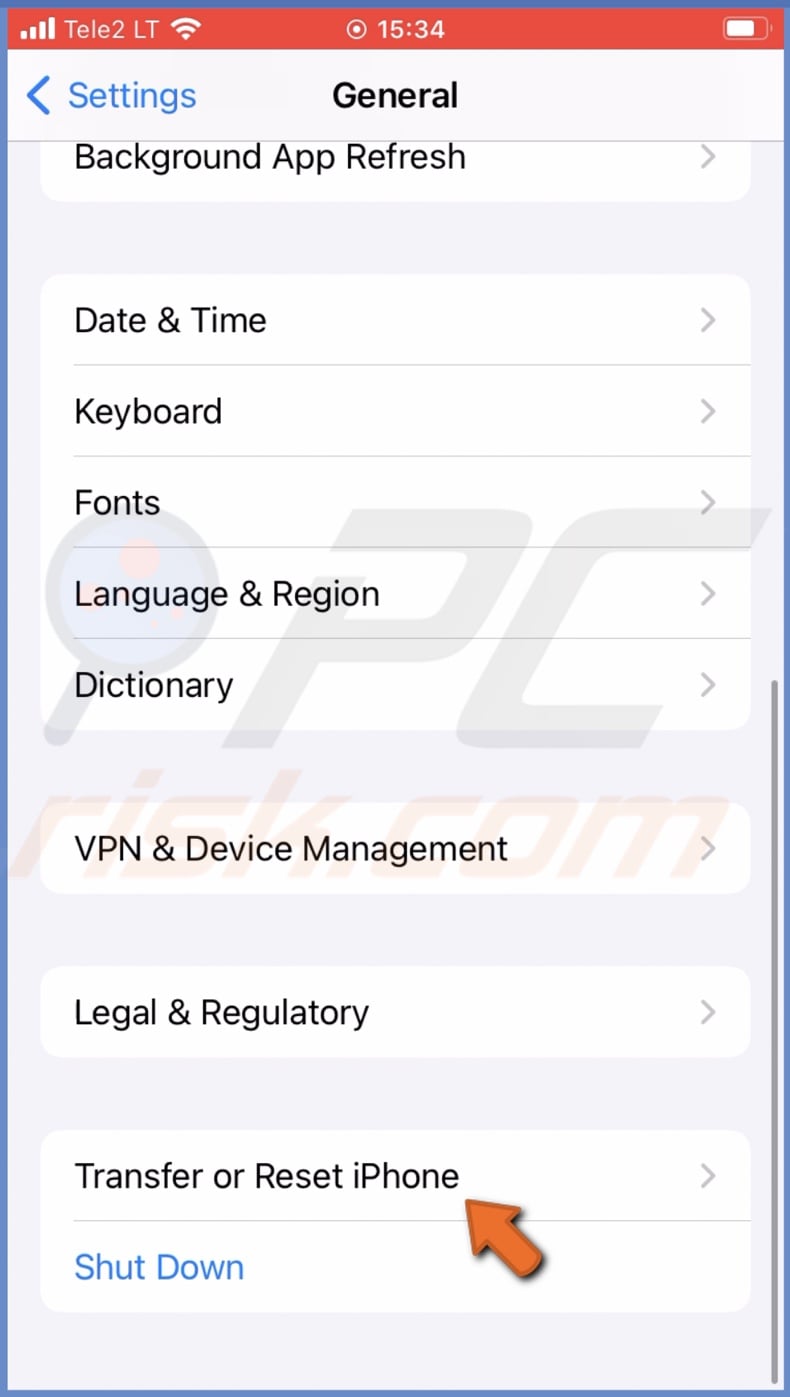Tap on Transfer or Reset iPhone
