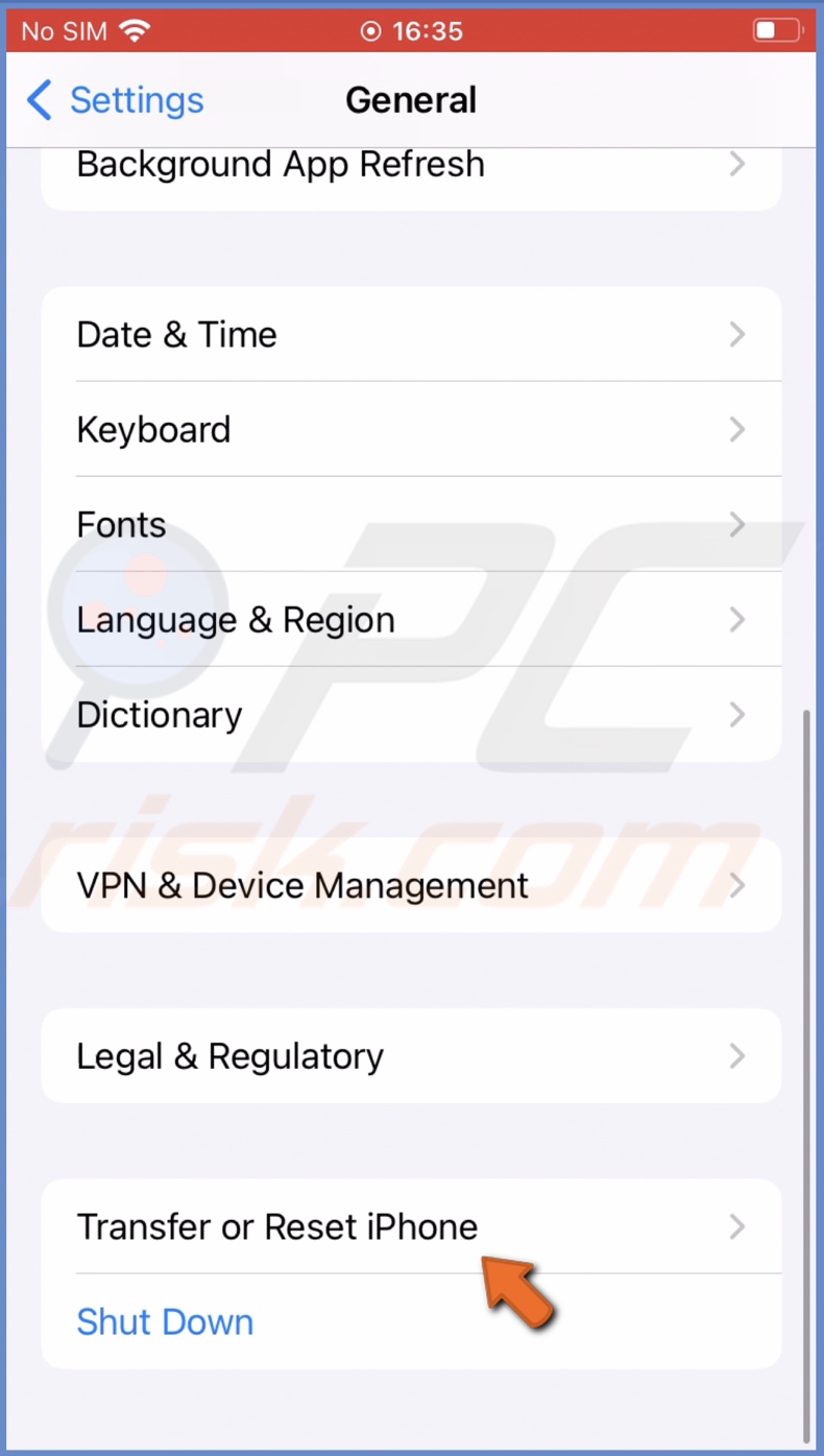 Tap on Transfer or Reset iPhone