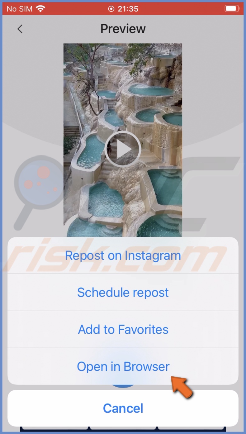 Tap on Open in Browser
