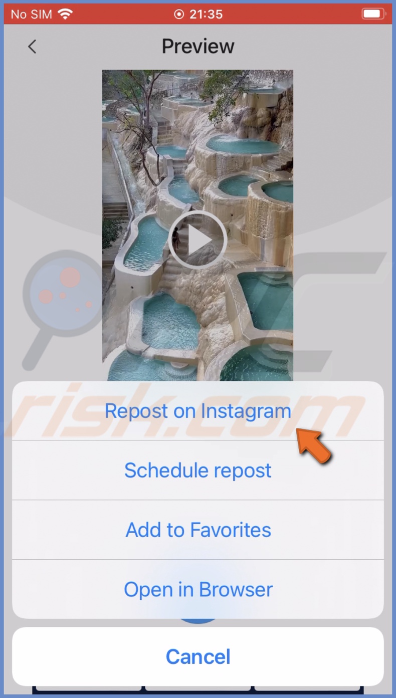 Tap on Repost on Instagram