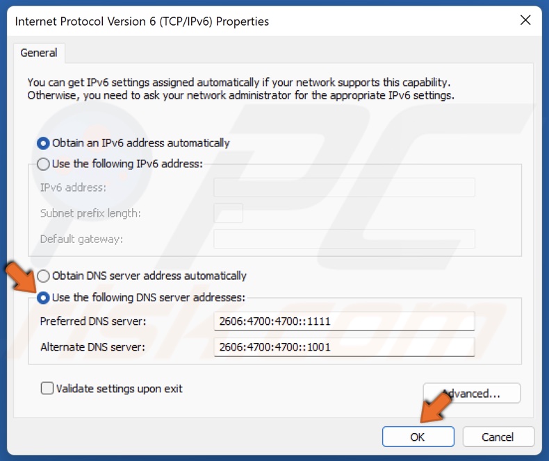 Change Preferred and Alternate DNS servers for IPv6