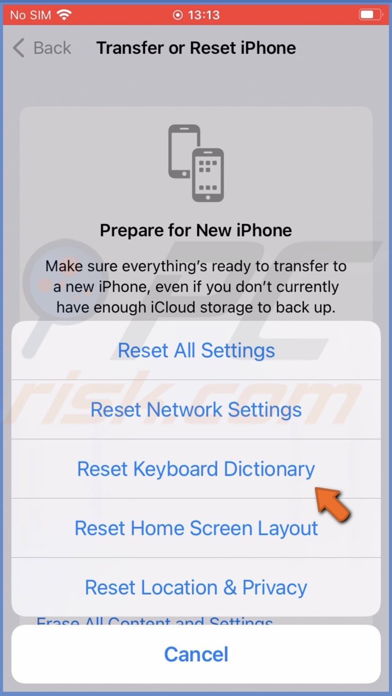 Reset Keyboard Dictionary