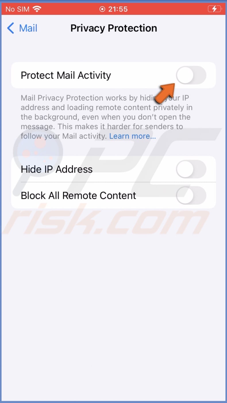 Disable Mail activity protection