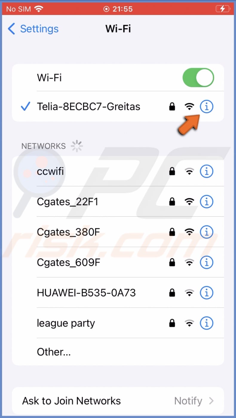 Tap on Wi-Fi info icon