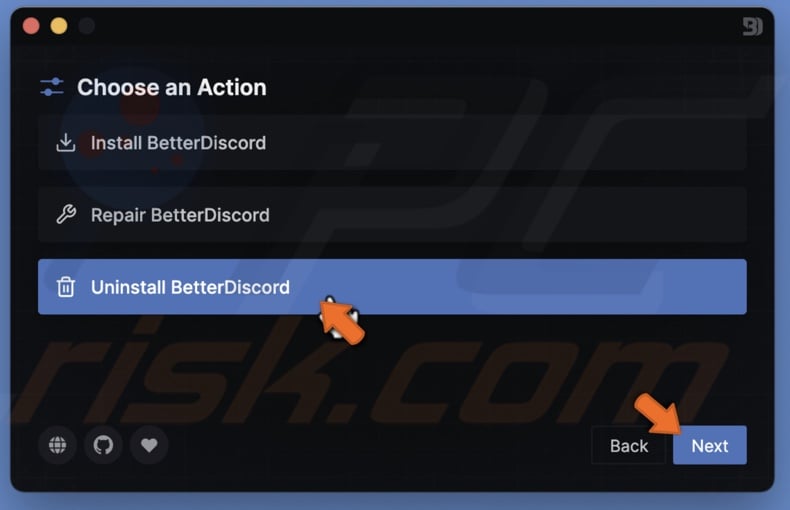 Select Uninstall BetterDiscord