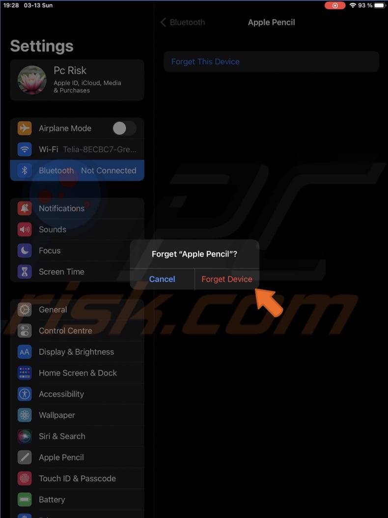 Tap on Forget Device