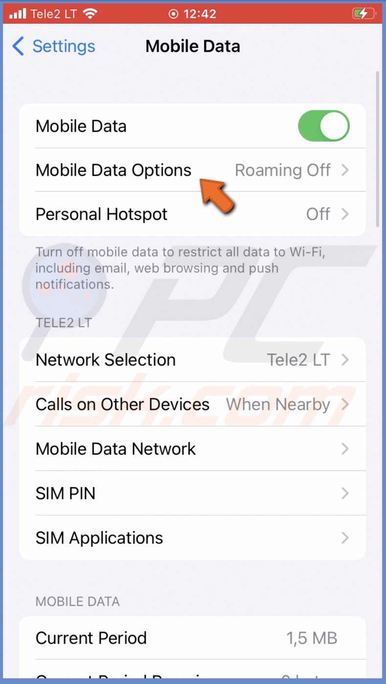 Go to Mobile Data Options