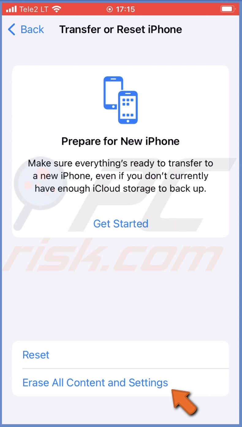 Erase All Content and Settings