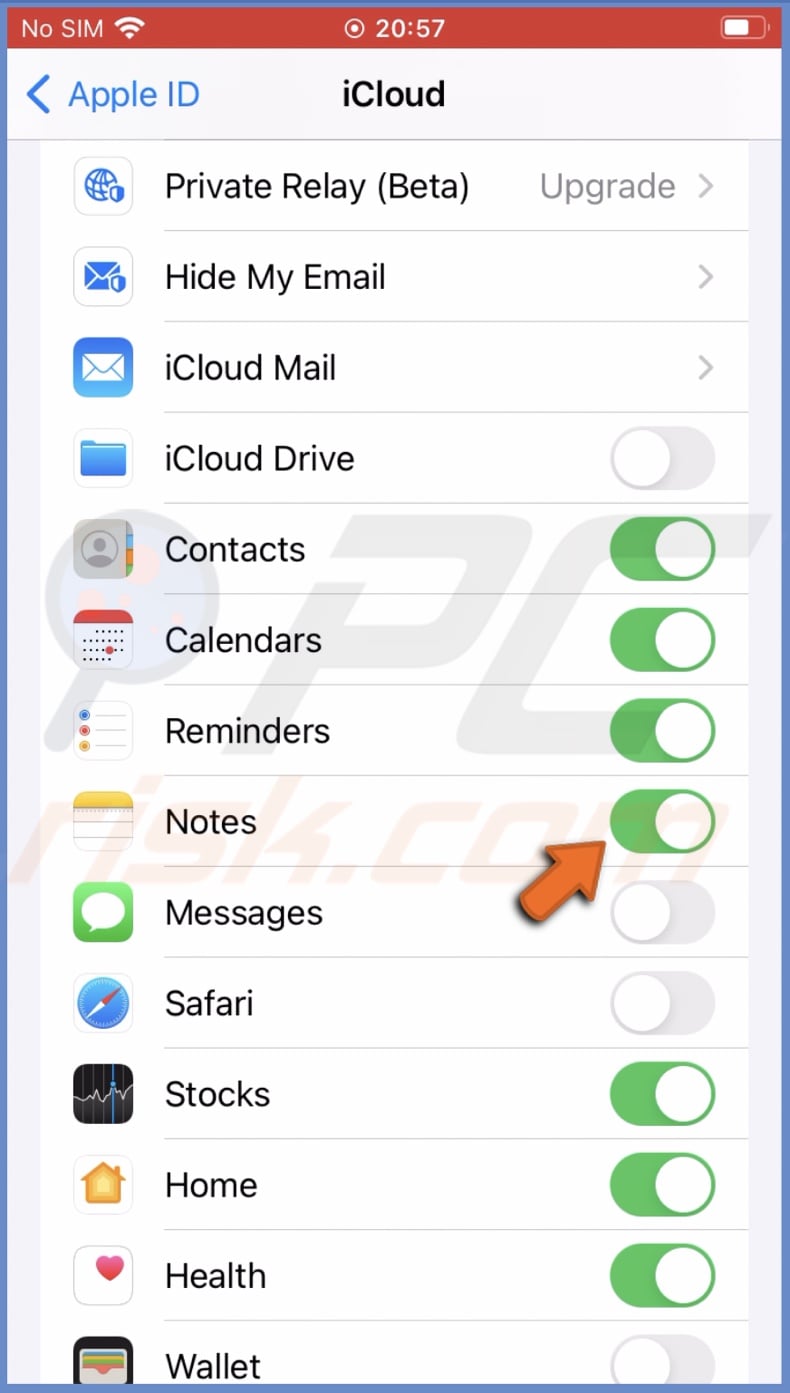 Enable Notes in iCloud