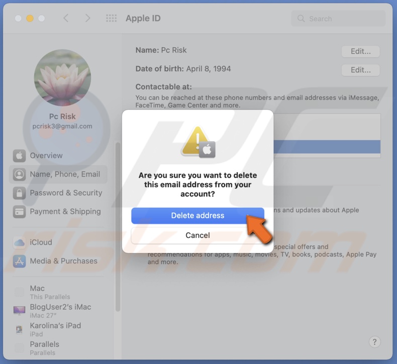 Click on Delete Address