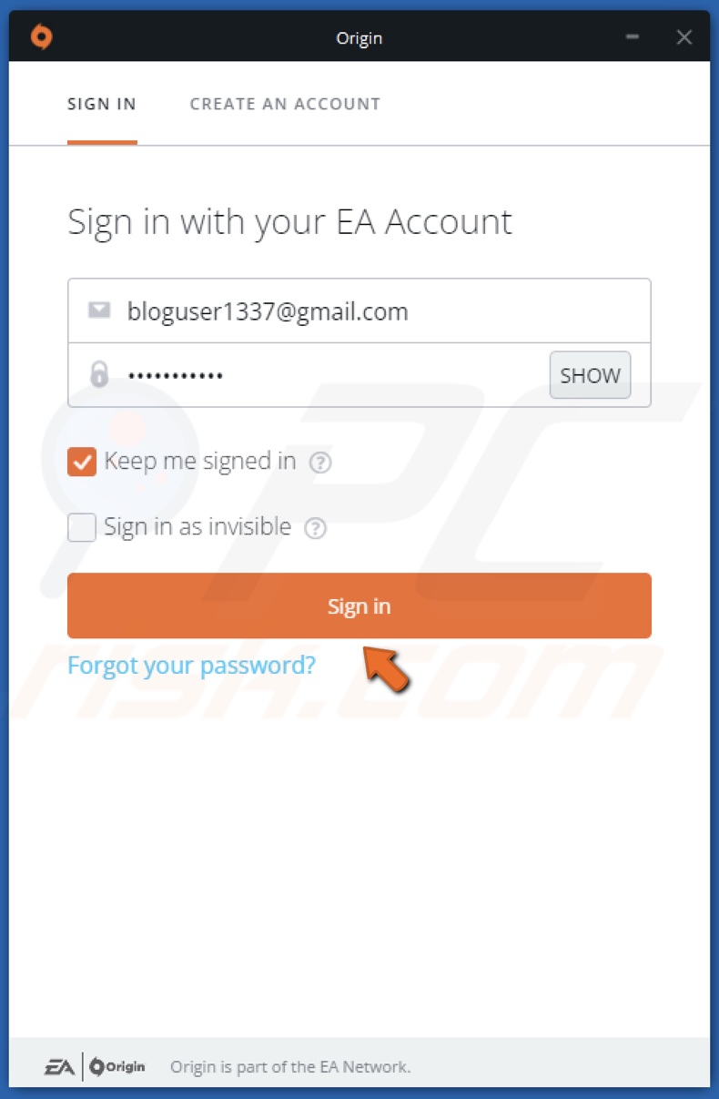 Enter your login credentials and click Sign in