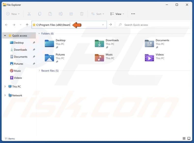 Type in C:Program Files (x86)Steam in the address box and press Enter
