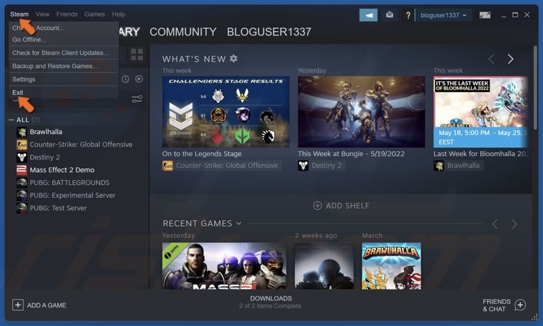 Open Steam menu and click Exit