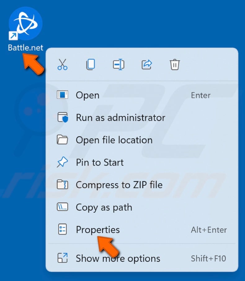 Right-click the Battle.net shortcut and click Properties
