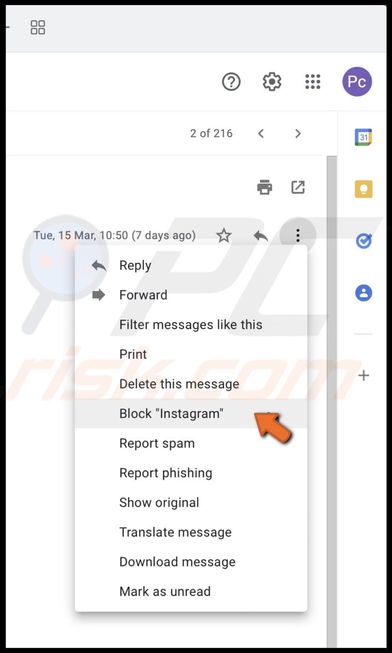 Click on Block (sender name)