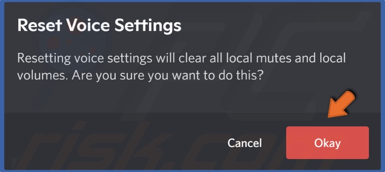 Click Okay to confirm Voice Settings reset