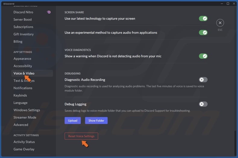 Click Reset Voice Settings