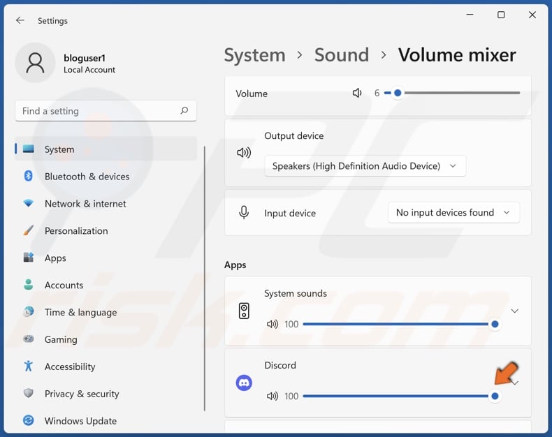 Set Discord output volume to max