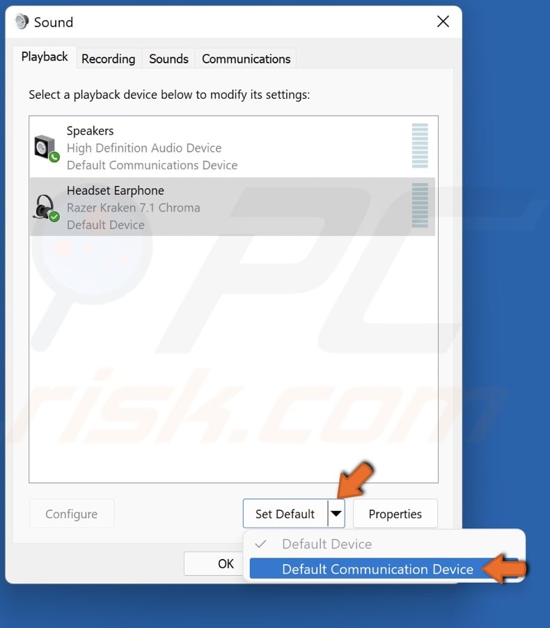 Select Default Communication Device