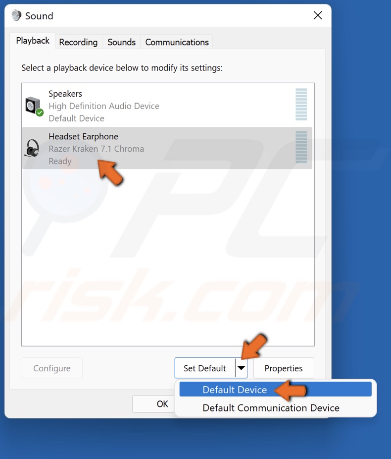 Select Default Device