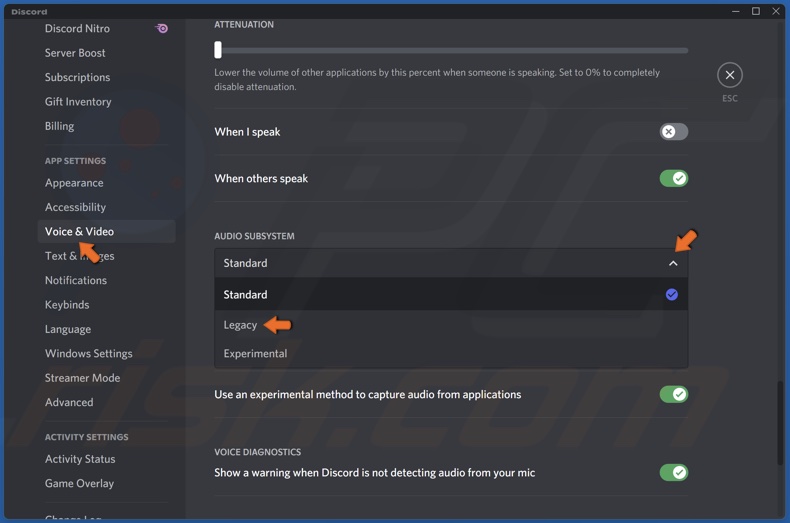 Select Legacy audio subsystem