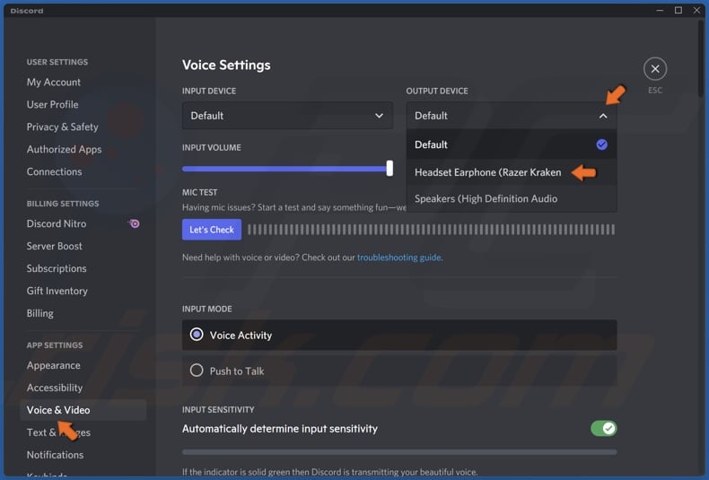Select preferred output device