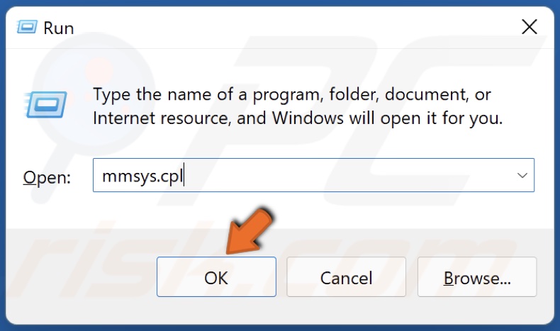 Type in mmsys.cpl in Run and click OK