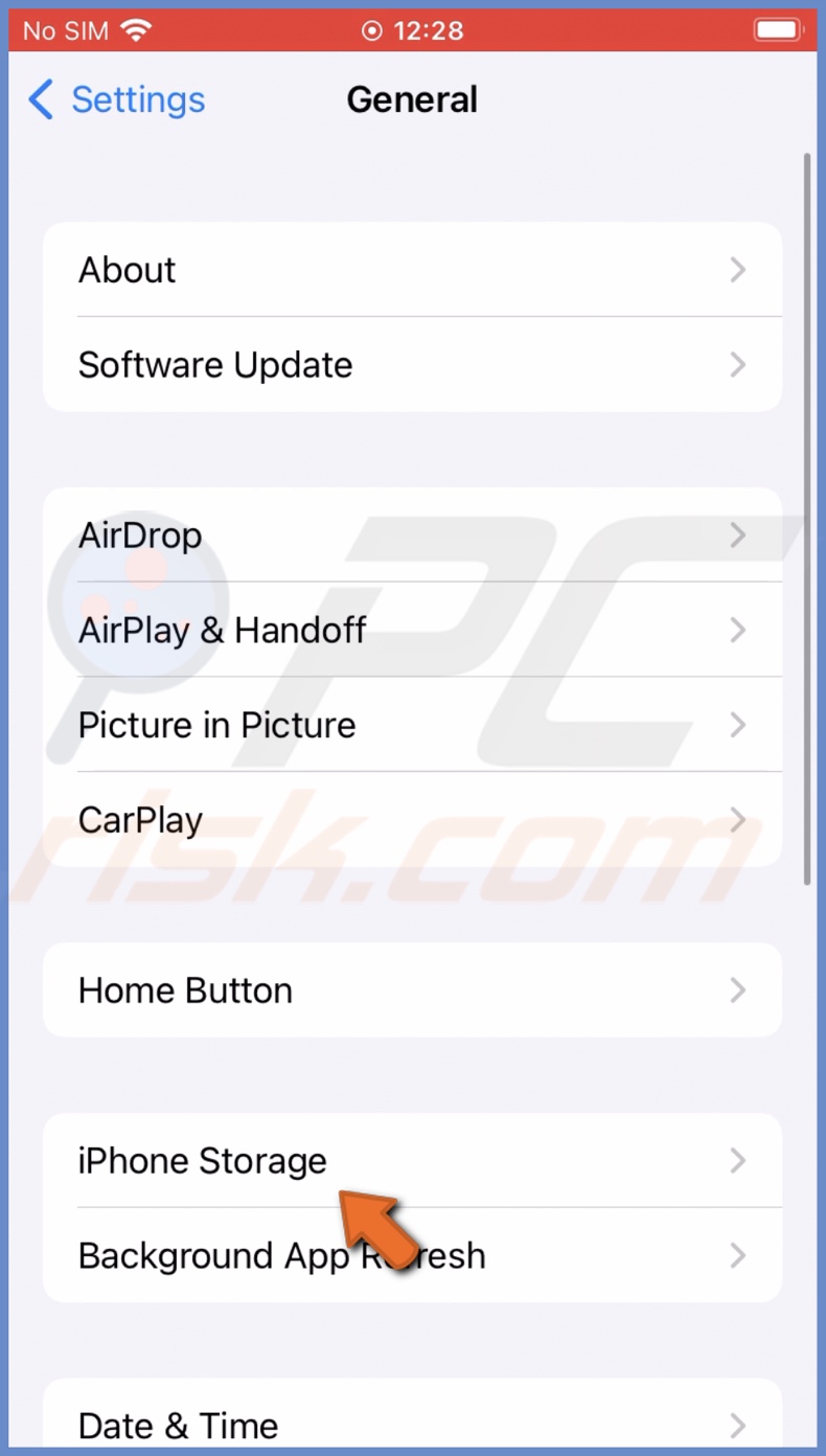 Tap on iPhone Storage