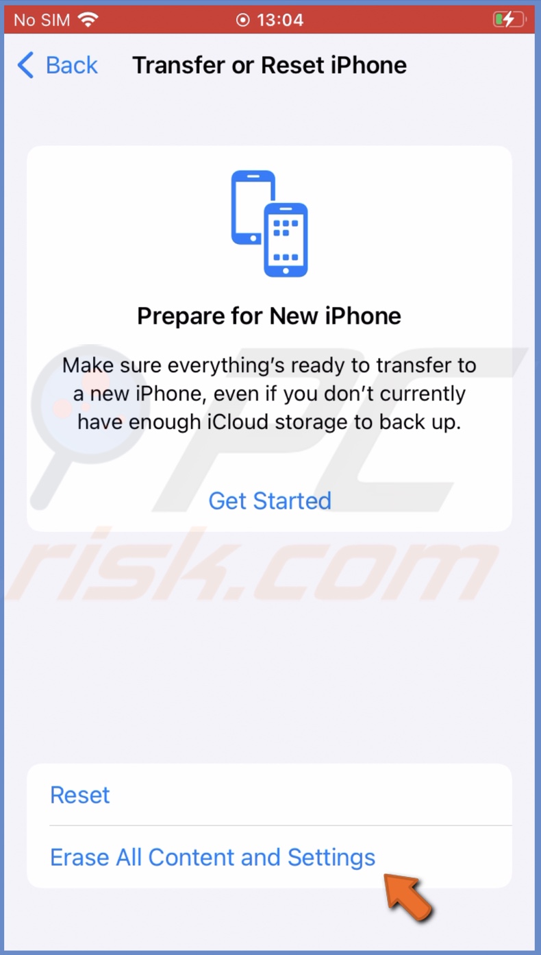 Tap on Erase All Content and Settings