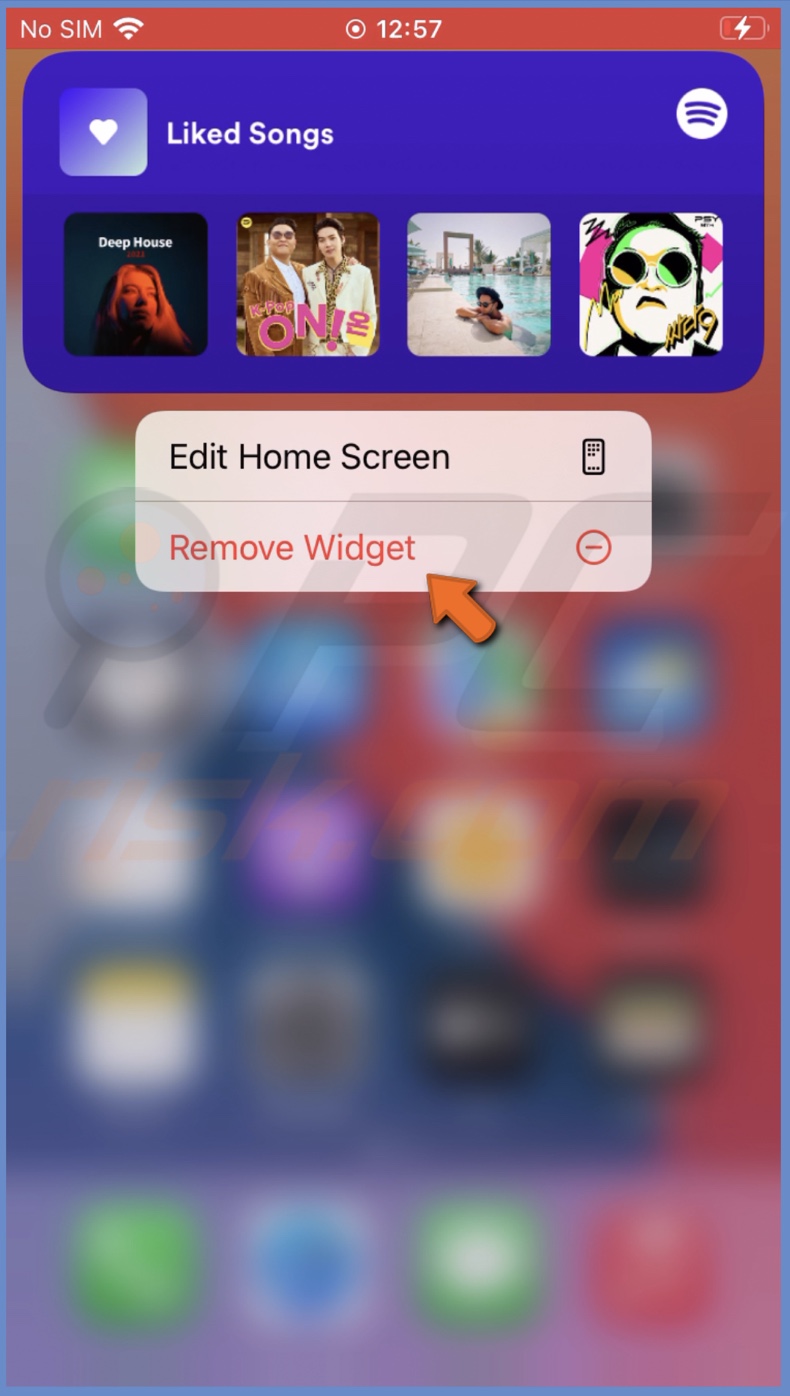 Tap on Remove Widget