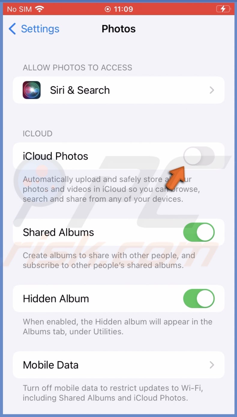 Disable iCloud Photos